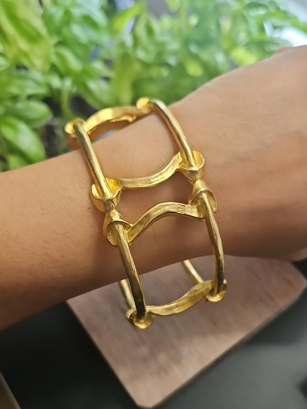 Rare Vintage Givenchy runway cage  open-work bangle bracelet 1980s Goldtone